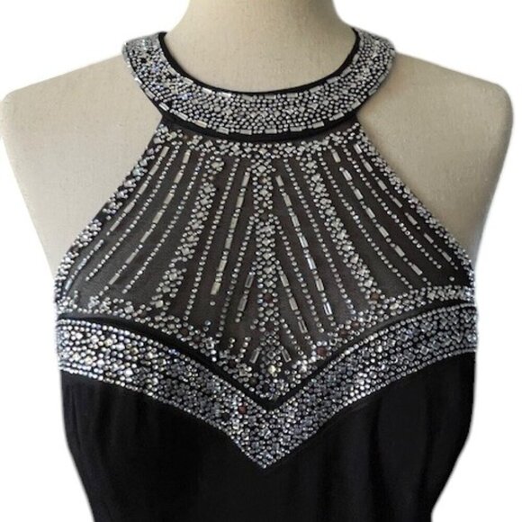 Say Yes To The Prom Gown Dress Black Halter Rhinestone Embellished Juniors 11 - Picture 5 of 16